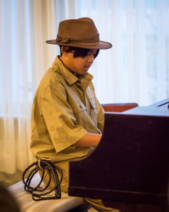 Dylan, dressed as Indiana Jones, playing "The Raider's March"